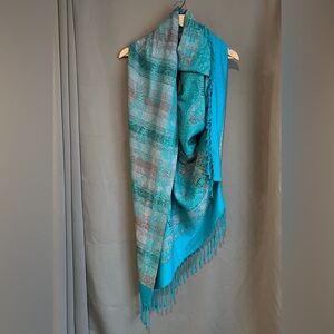 Teal - Paisley Poncho/Scarf Wrap